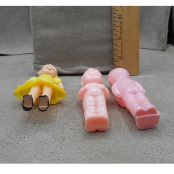 Vintage Celluloid Carnival Prize Toy Doll Lot: Girl in Yellow Dress & 2 Babies - Picture 6 of 9